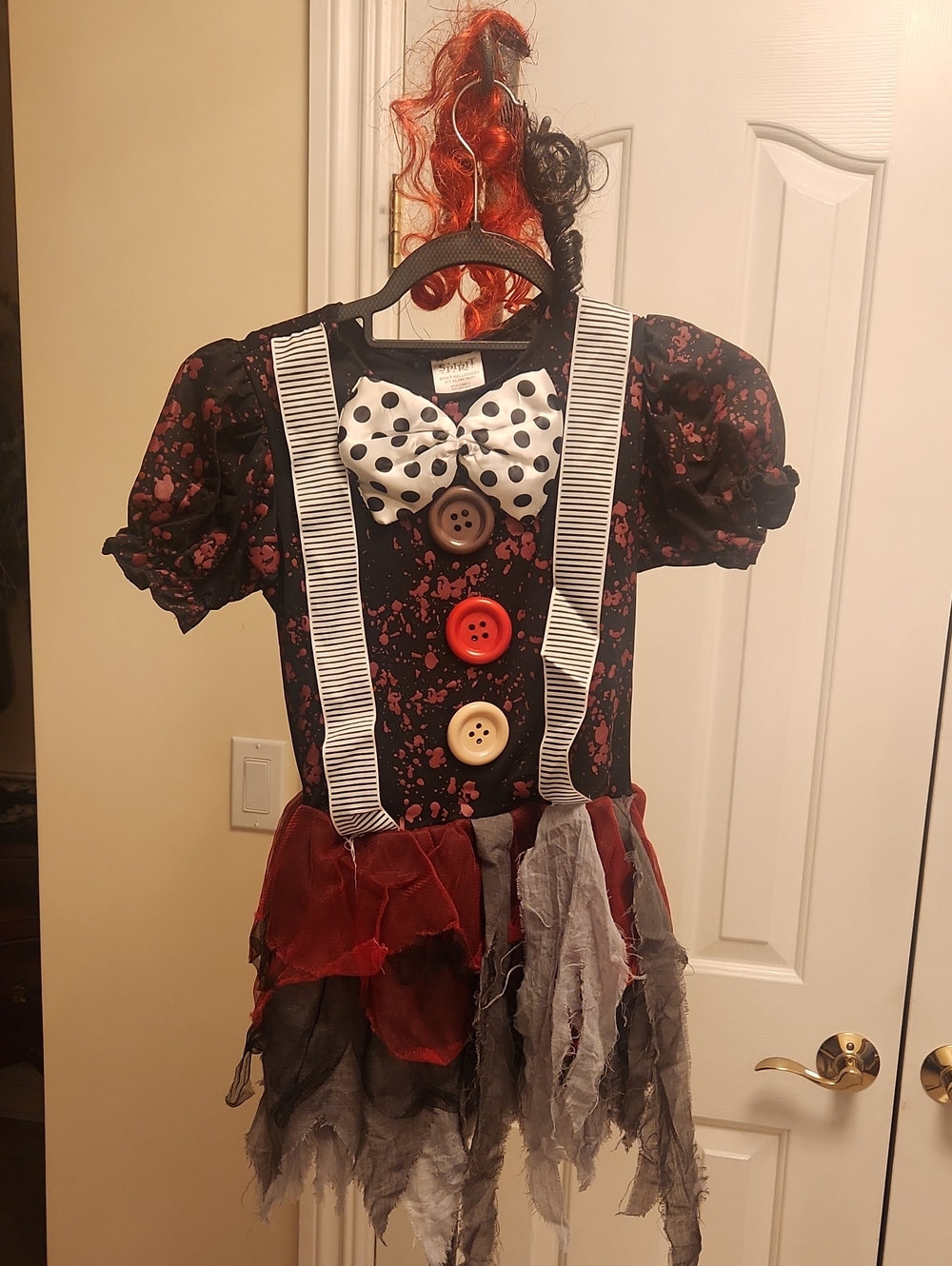 Killer Clown Spooky Rag Doll Costume. Blood Spattered Zombie Outfit.